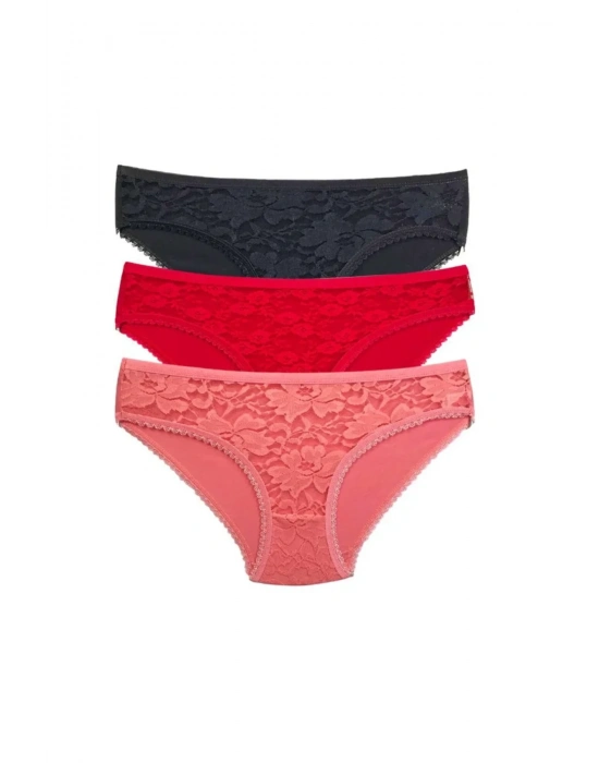 3 Adet Önü Dantelli Transparan Kadın Slip Külot S81