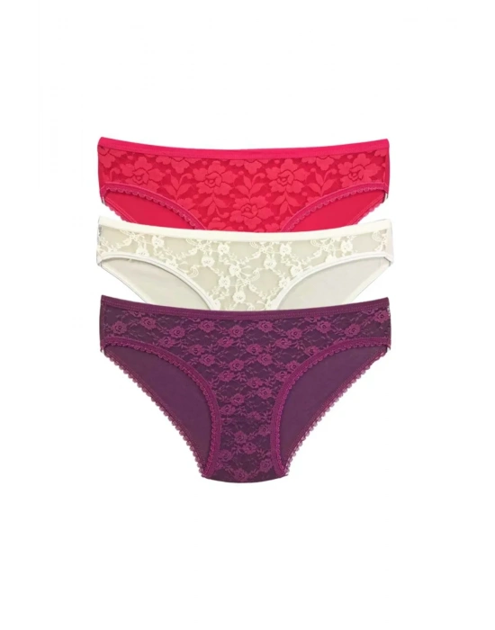 3 Adet Önü Dantelli Transparan Kadın Slip Külot S85