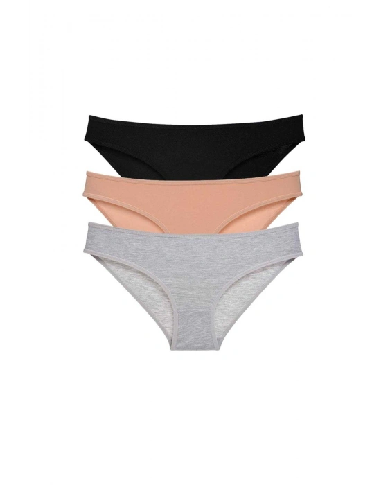 3 adet Süper Eko Set Likralı Kadın Slip Külot Siyah Ten Gri