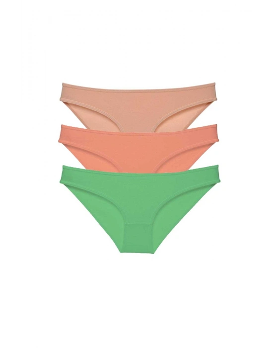 3 adet Süper Eko Set Likralı Kadın Slip Külot Ten Pudra Yeşil