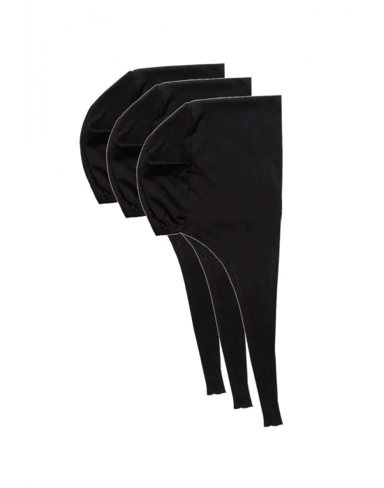 3 Adet Tesettür Bone Bağcıklı Likralı Siyah