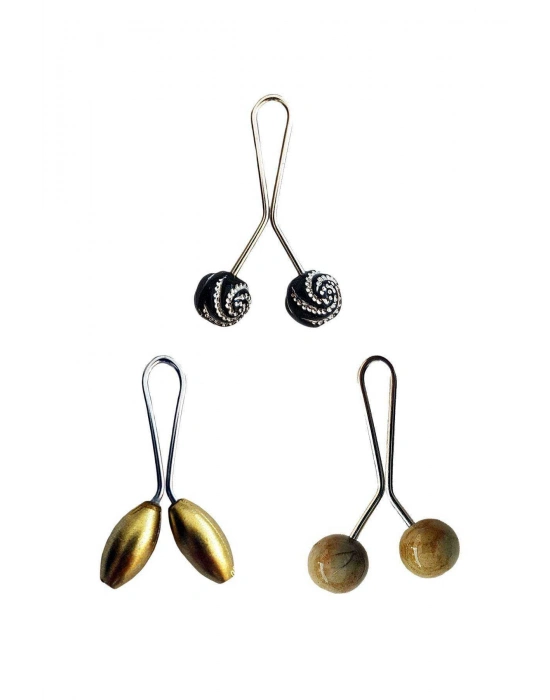 3 Adet Tesettür Eşarp ve Şal Klipsi Sarı Hardal Siyah Desenli