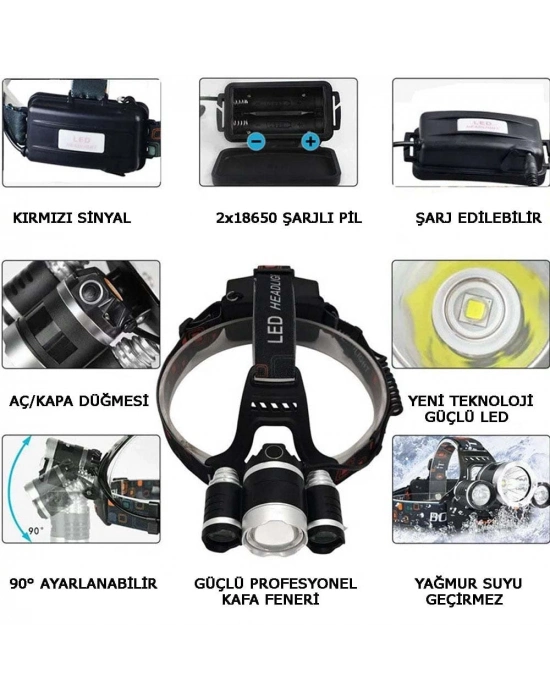 3 Başlıklı Şarjlı Kafa Feneri Wt-256