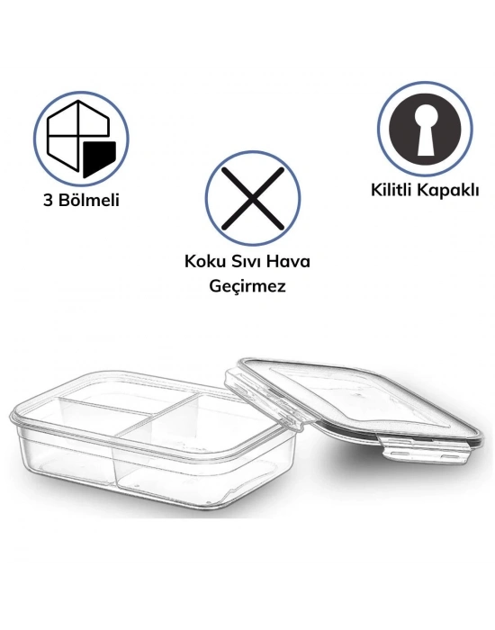 ®  3 Bölmeli Kilitli Kapaklı 1 Litre Erzak Saklama Kabı LC-510