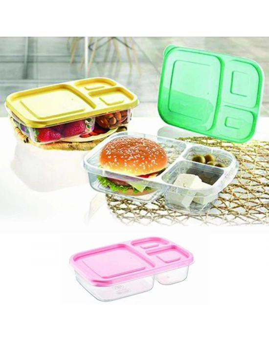 ®  3 Bölmeli Sefer Tası Pratik Kolay Gıda Diyet Saklama Erzak Kabı