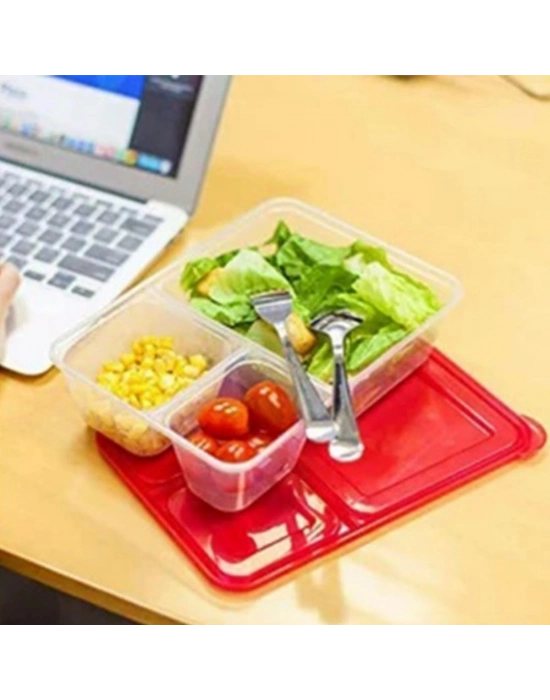 ®  3 Bölmeli Sefer Tası Pratik Kolay Gıda Diyet Saklama Erzak Kabı