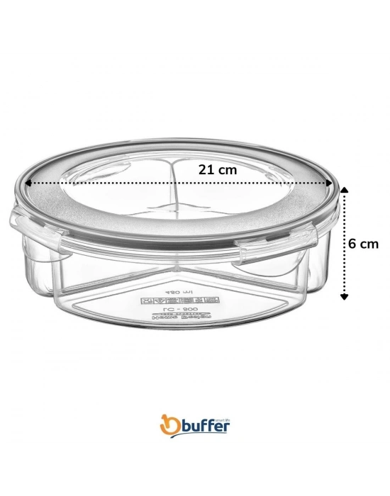 ®  3 Bölmeli Sızdırmaz Contalı Kilitli Kapaklı 1,35 Litre yuvarlak Erzak Saklama Kabı LC-500