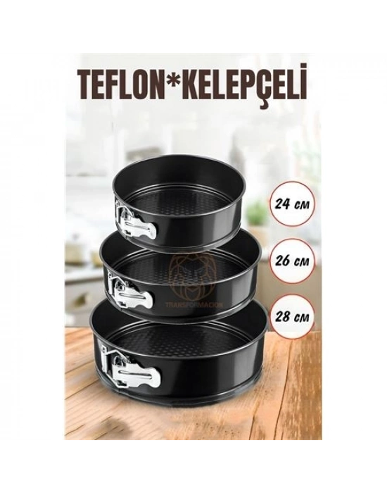 3 Boy Kelepçeli Kek Kalıbı 24-26-28 Cm Çoklu Kek Kalıbı Teflon 722911