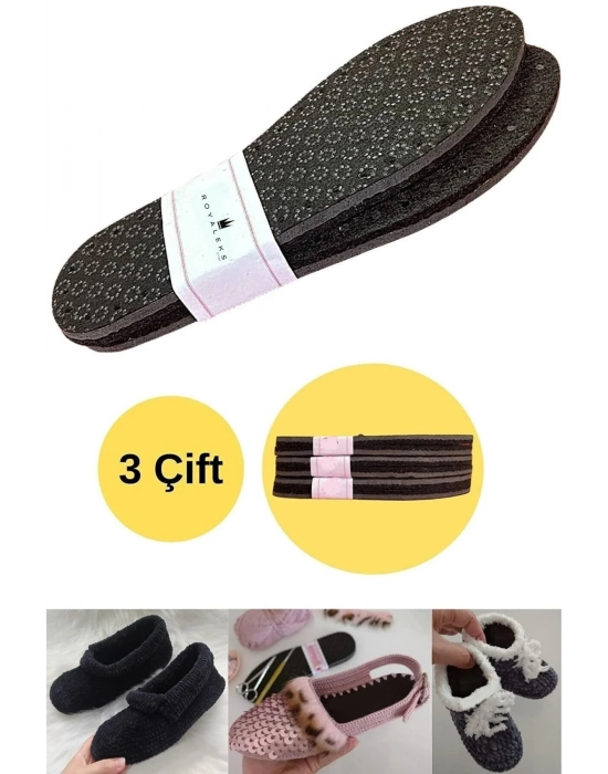 3 Çift Delikli Eva Keçe Panduf Hobi Örgü Patik Tabanı 3 Katlı Konforlu Patik Tabanlığı Kaydırmaz