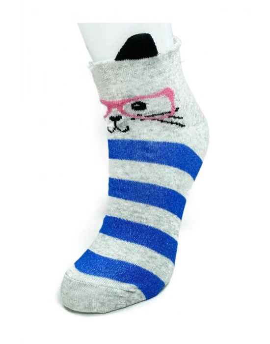 3 Çift Kedi Temalı 3 Boyut Kulaklı Pamuklu Esnek Kadın Bilek Çorap