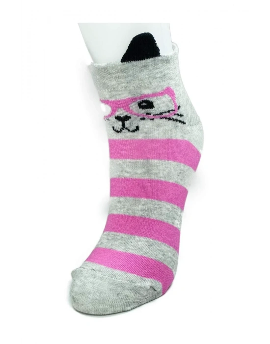 3 Çift Kedi Temalı 3 Boyut Kulaklı Pamuklu Esnek Kadın Bilek Çorap