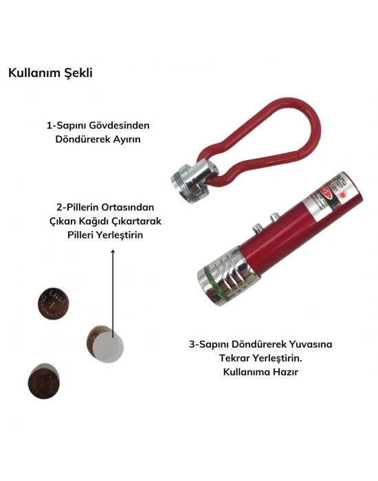 ®   3 Fonksiyonlu Kırmızı Beyaz Işıklı Led Lazer Kedi Köpek Oyuncak Anahtarlık