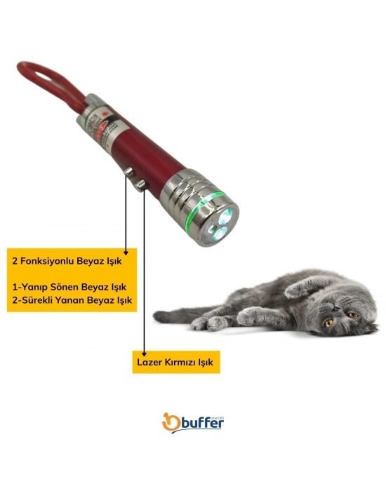 ®   3 Fonksiyonlu Kırmızı Beyaz Işıklı Led Lazer Kedi Köpek Oyuncak Anahtarlık