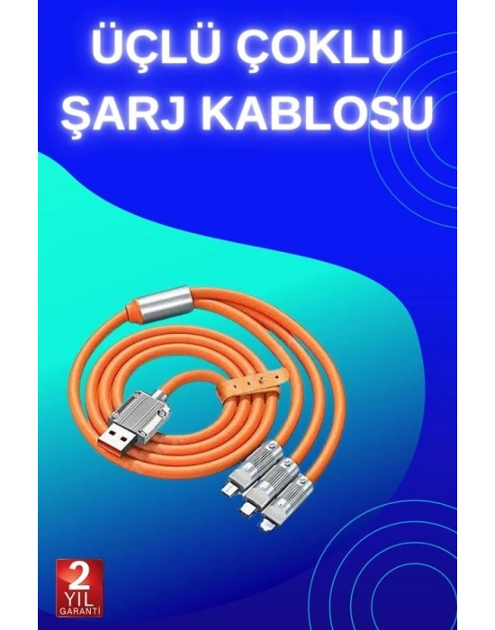 3 İn 1 Süper Hızlı Şarj Kablosu Android ve İOS Uyumlu Silikon Şarj Kablosu