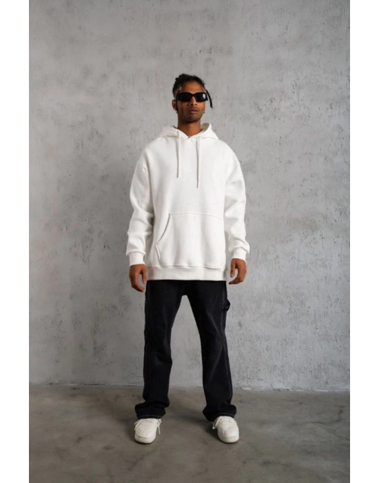 3 İplik Kapşonlu Sweatshirt hoodie - Beyaz