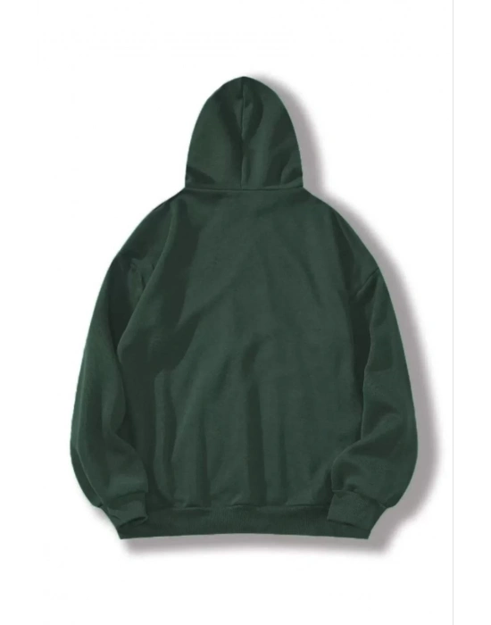 3 İplik Pamuklu   Kapşonlu Sweetshirt - Haki -