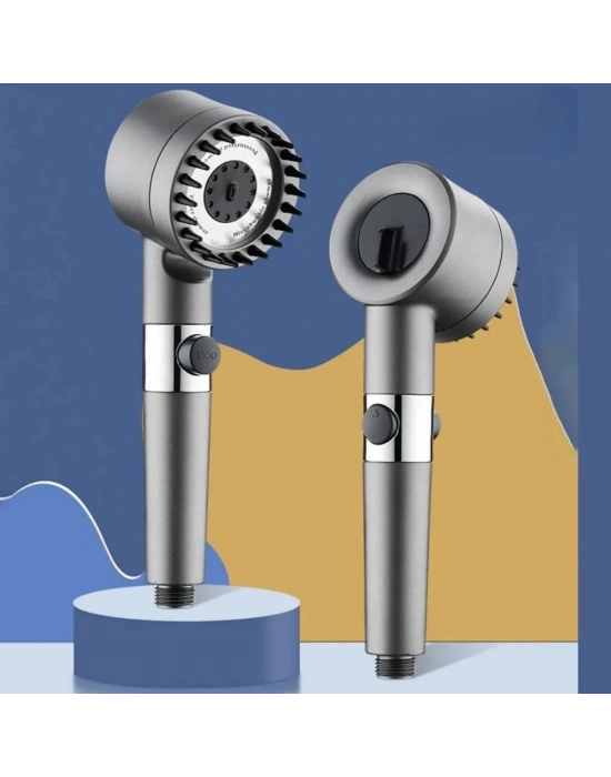 ®  3 Kademeli Turbo Basınçlı Masaj Başlıklı Silikon Fırçalı Duş Başlığı – Yüksek Basınçlı Su Tasarruflu Duş Başlığı
