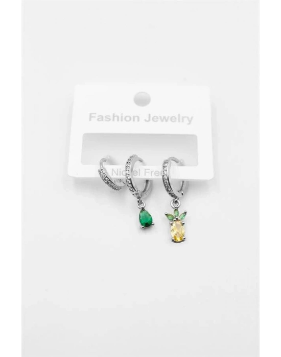 3lü Ananas Küpe - Gümüş