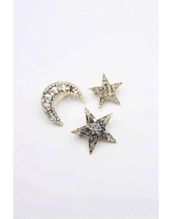 3lü Ay Yıldız Broş - Altın