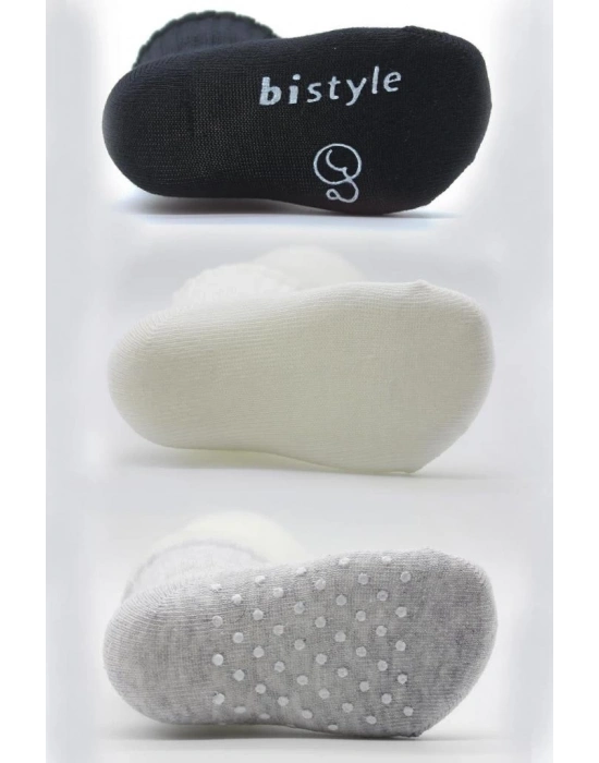 ®   3Lü Basic Kaymaz Penye Soket Çorap 10107 Siyah Ekru Gri