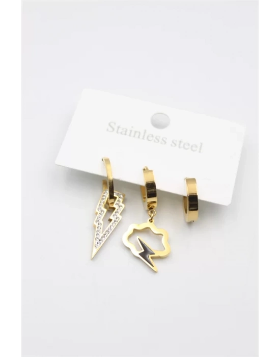 3lü Bulut Küpe - Altın