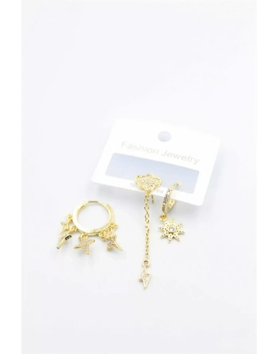 3lü Bulut Küpe - Altın