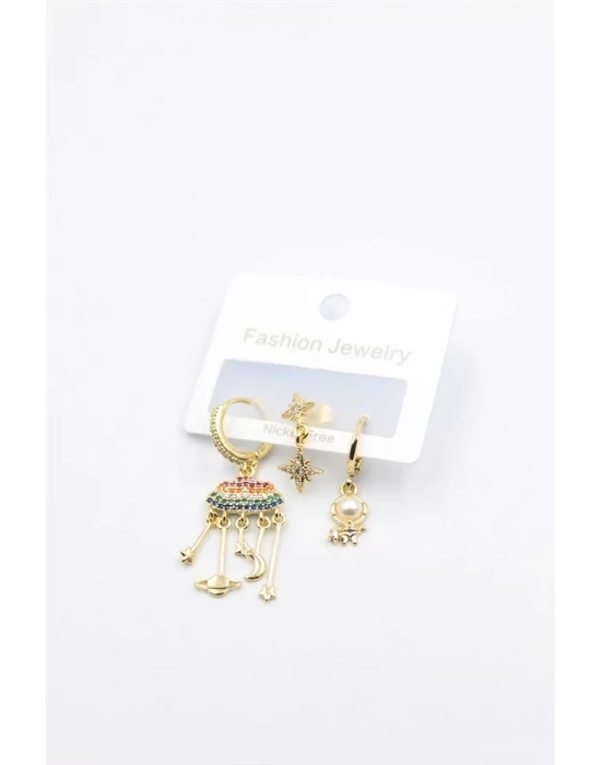 3lü Bulut Küpe - Altın