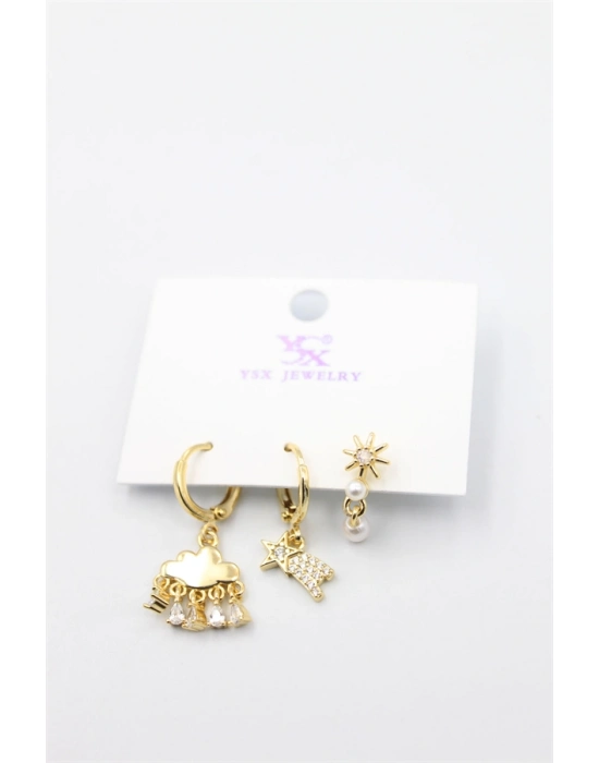 3lü Bulut Küpe - Altın