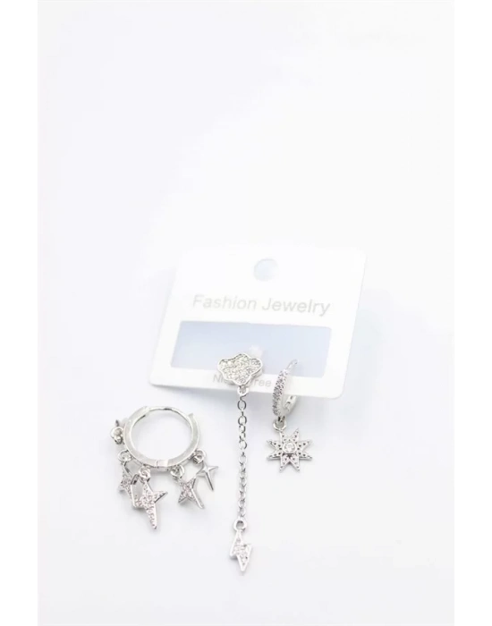 3lü Bulut Küpe - Gümüş