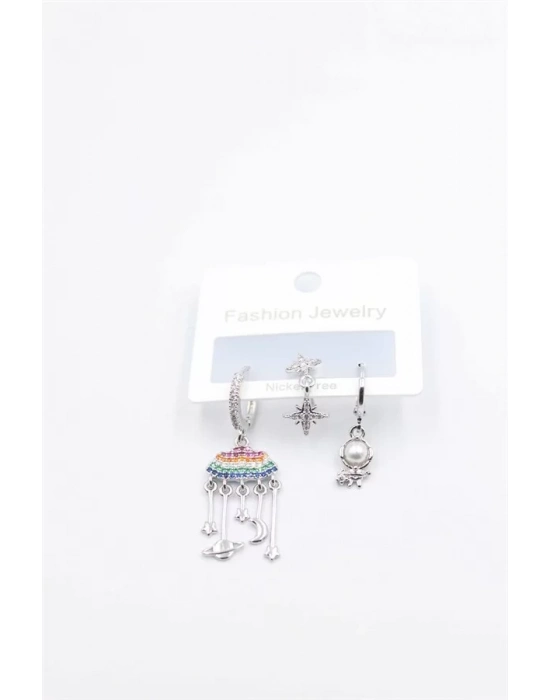 3lü Bulut Küpe - Gümüş