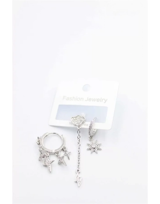 3lü Bulut Küpe - Gümüş