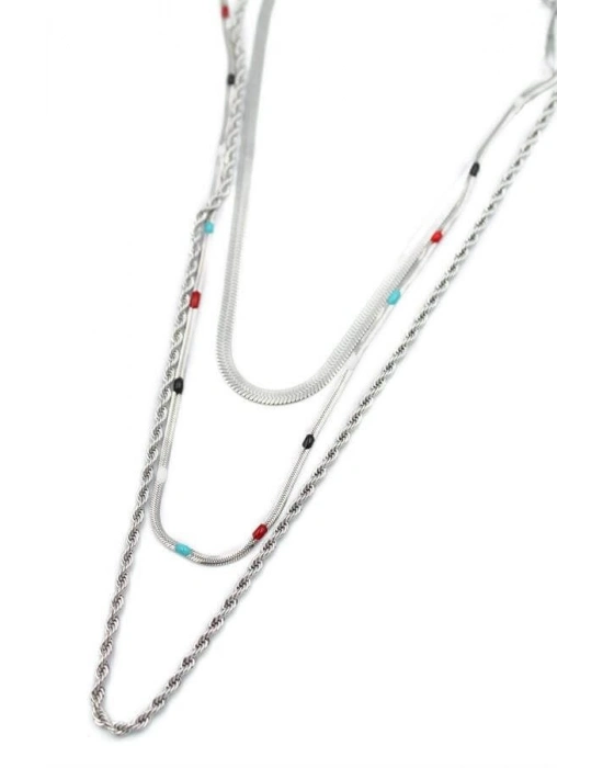 3lü Çelik Kolye - Gümüş