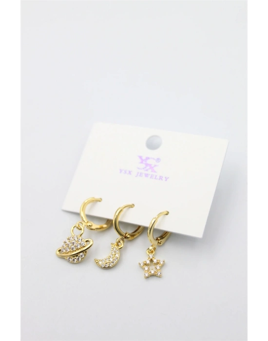 3lü Gezegen Küpe - Altın