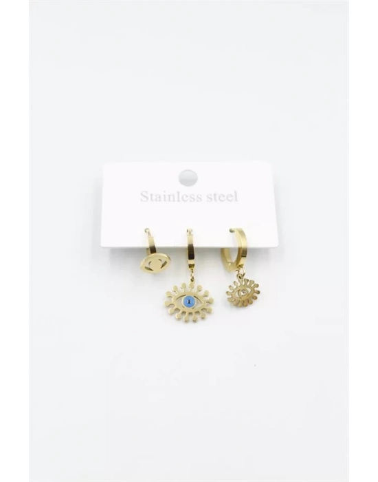 3lü Göz Küpe - Altın