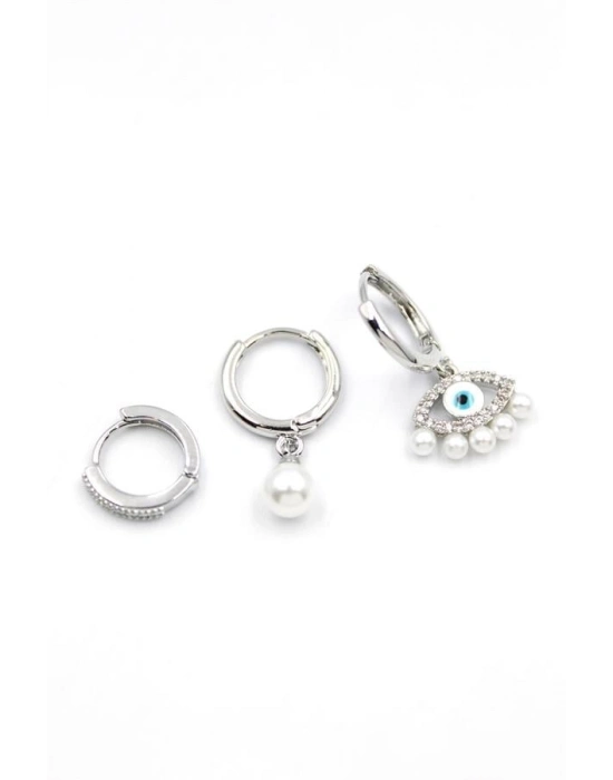 3lü Göz Küpe - Gümüş