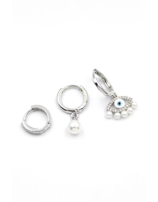 3lü Göz Küpe - Gümüş