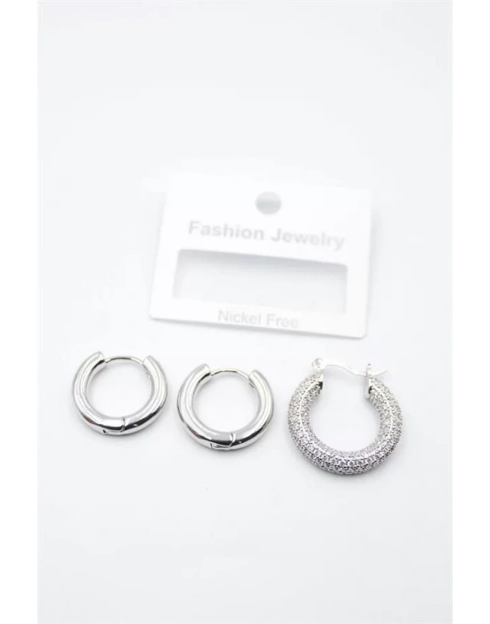 3lü Halka Küpe - Gümüş