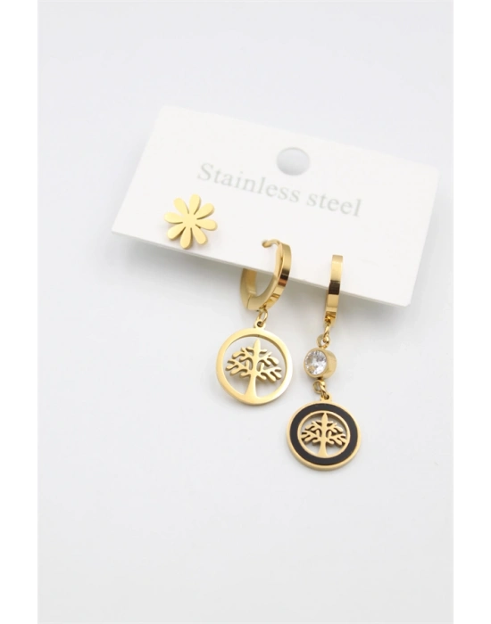 3lü Hayat Ağacı Küpe - Altın