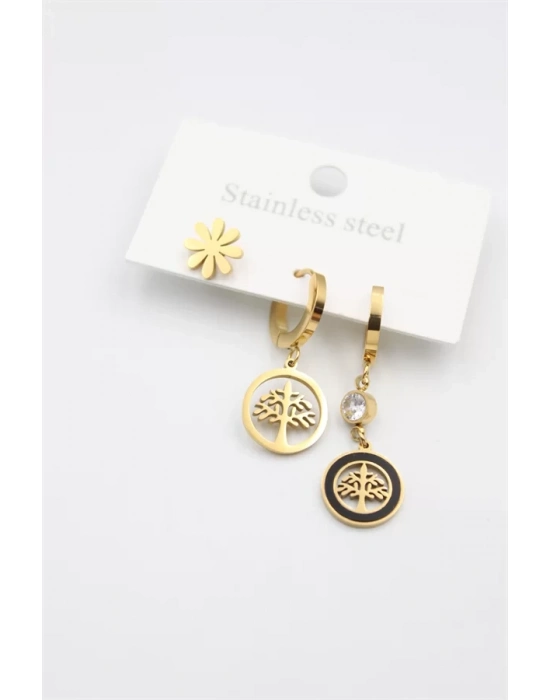 3lü Hayat Ağacı Küpe - Altın