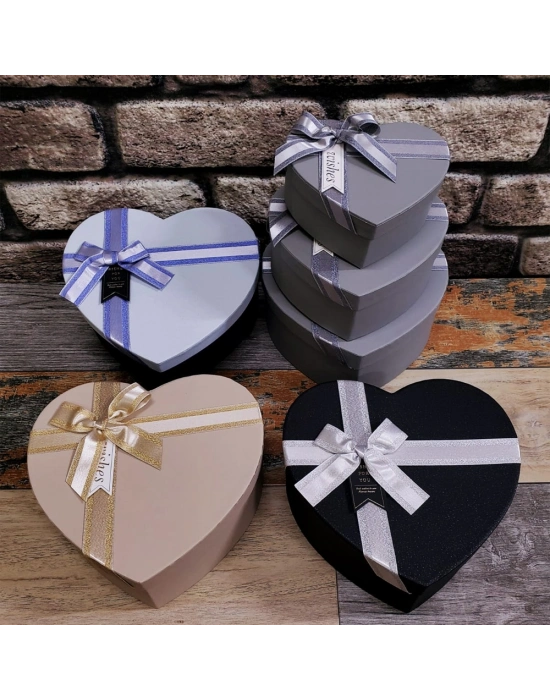 3lü Hediyelik Kalp Kutu Seti