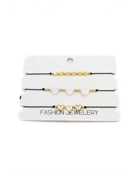 3Lü Kalp İp Bileklik - Altın