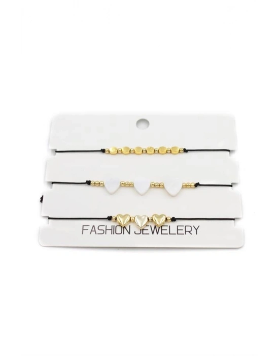 3Lü Kalp İp Bileklik - Altın