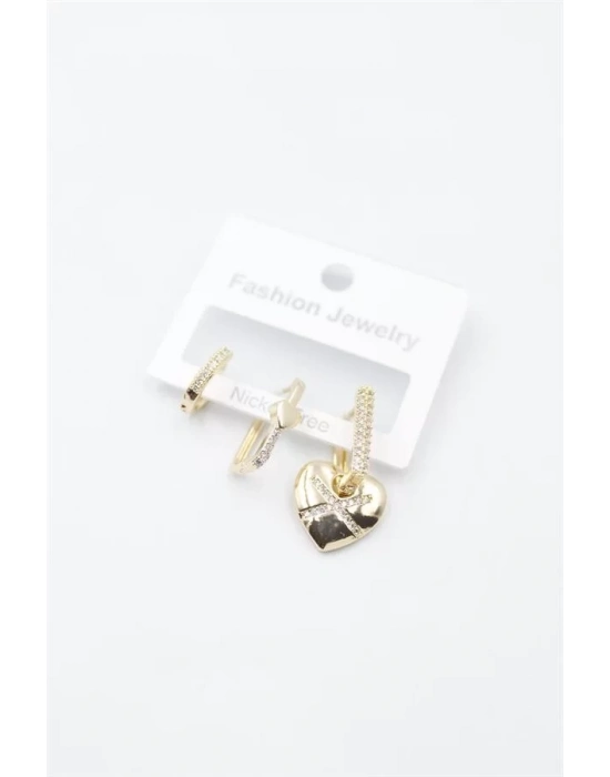 3lü Kalp Küpe - Altın