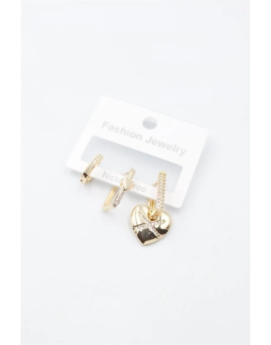 3lü Kalp Küpe - Altın