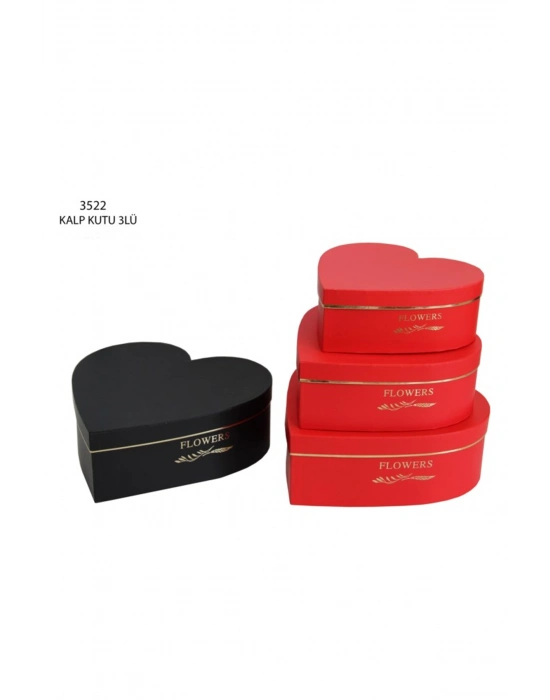 3lü Kalp Şekilli Dekoratif Hediye Kutusu Royaleks-SVR-3522