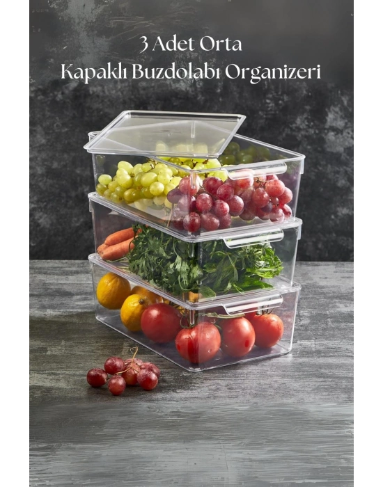 3 Lü Kapaklı Buzdolabı Organizeri & Buzdolabı Düzenleyici 4,5 lt