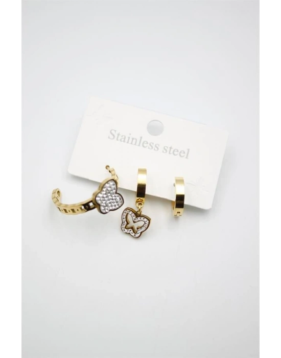 3lü Kelebek Küpe - Altın