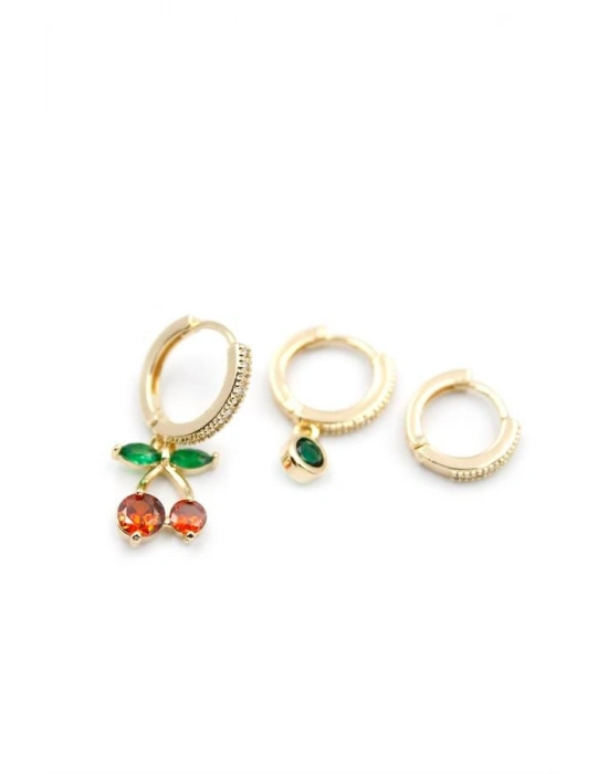 3lü Kiraz Küpe - Altın