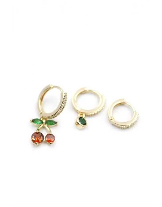 3lü Kiraz Küpe - Altın