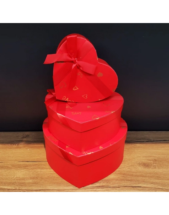 3lü Kırmızı Kalp Hediye Kutusu